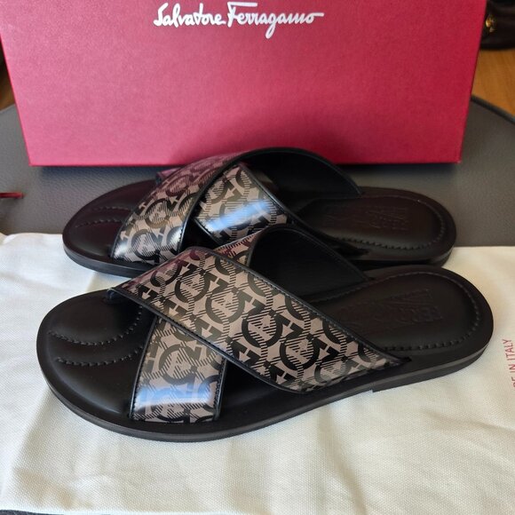 Salvatore Ferragamo All Over Gancio Gancini Slides Sandals - Picture 4 of 9